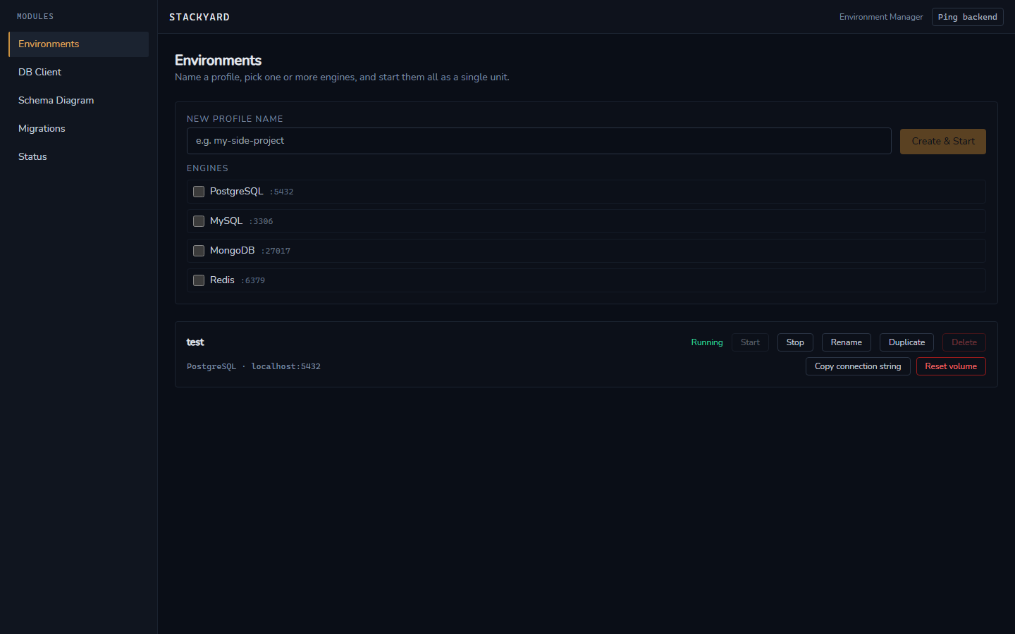 Environments — create and manage profiles