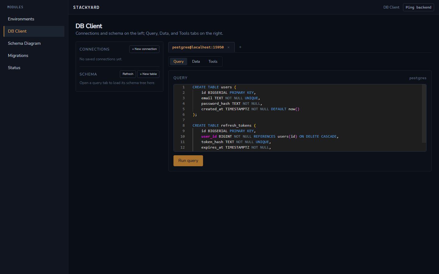Query editor with a loaded template